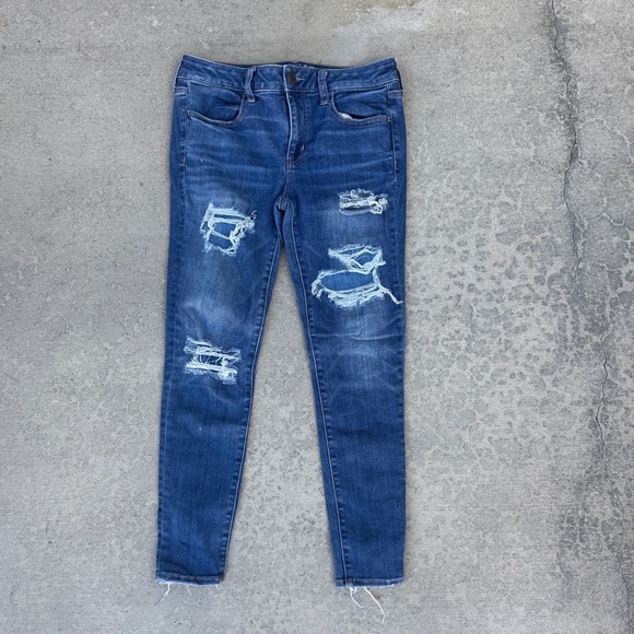 American Eagle Outfitters Ripped Blue Skinny Jeans - Picture 2 of 5